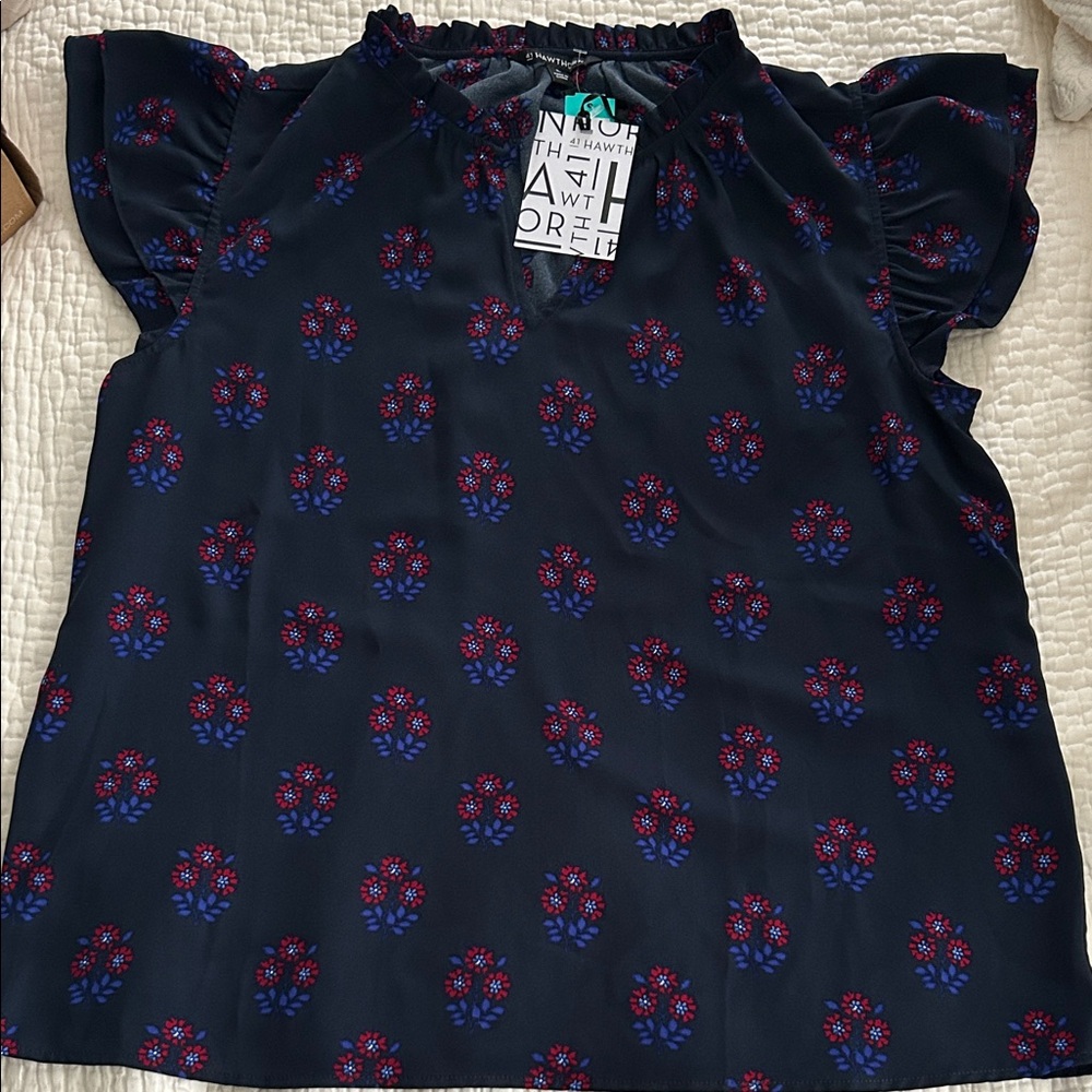 41 Hawthorn Navy Floral Print Ruffled Sleeve Blouse